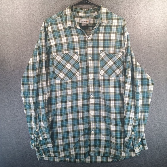 Carhartt Other - Carhartt Midweight Chambray Shirt Mens Size XL Dark Gray Plaid‎ Pockets S254